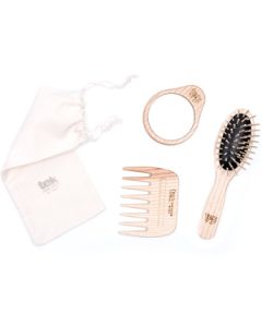 Purse brush and comb with cotton bag