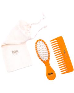 Orange purse oval brush and comb with cotton bag